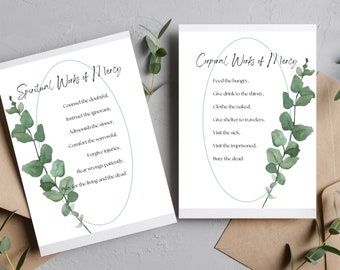Corporal and Spiritual Works of Mercy Printable | Catholic Art Decor | Minimal Catholic Art Decor | Catholic Church Works of Mercy