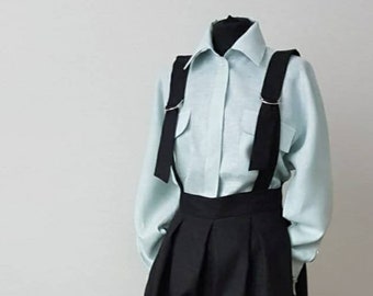 Hemd Leinen, Frech ManschettenBluse, weiße Leinen Knopf unten Bluse, hochwertig, Damen Top, Bluse mit Brusttaschen, Kragenshirt mit Bündchen