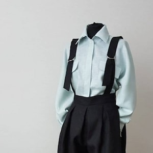 Shirt linen, frech cuff blouse, white linen button down blouse, high quality, woman&#39;s top, blouse with chest pockets, collar shirt with cuff