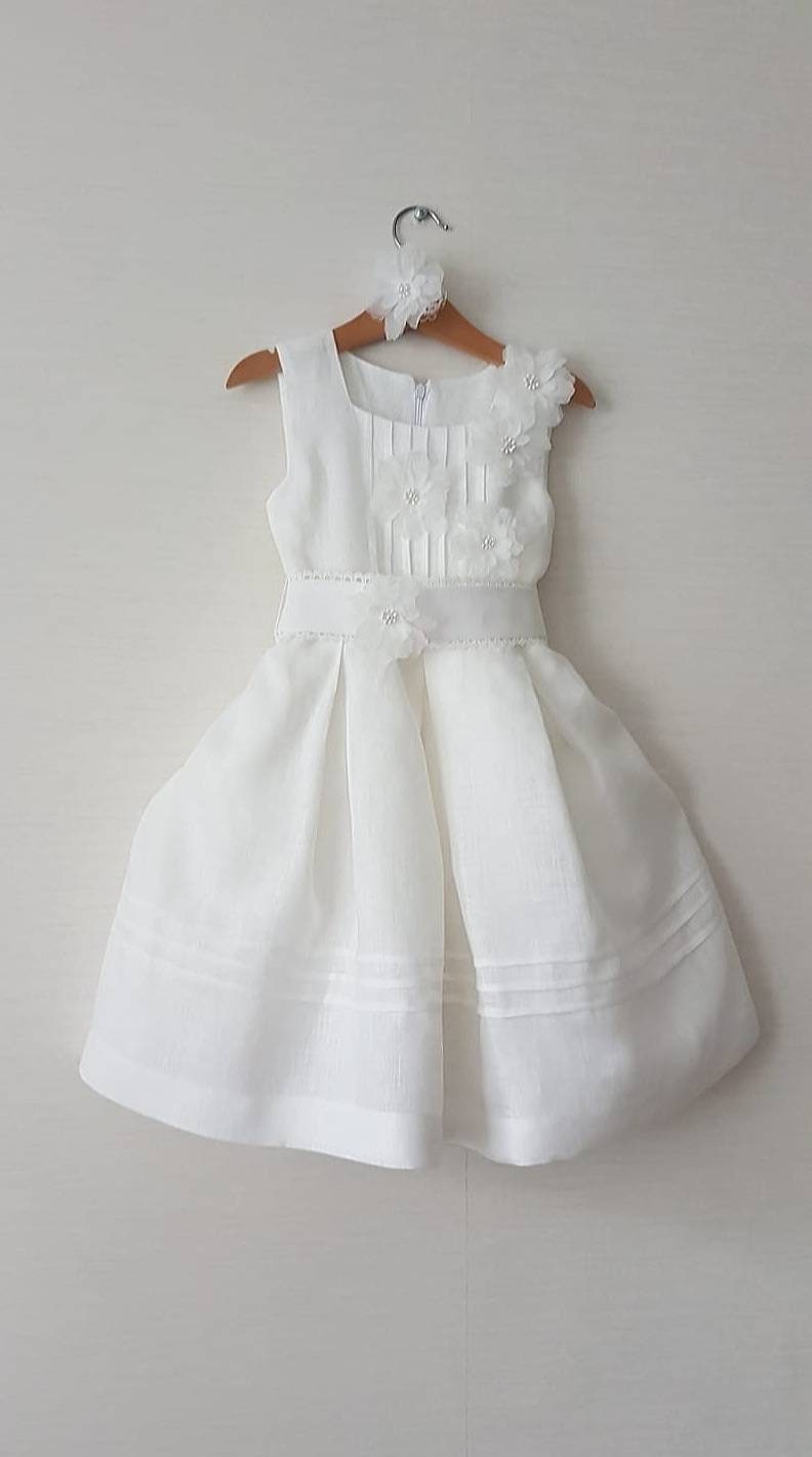 Flower girl dress/ white linen baby girl dress/ flower girl Etsy