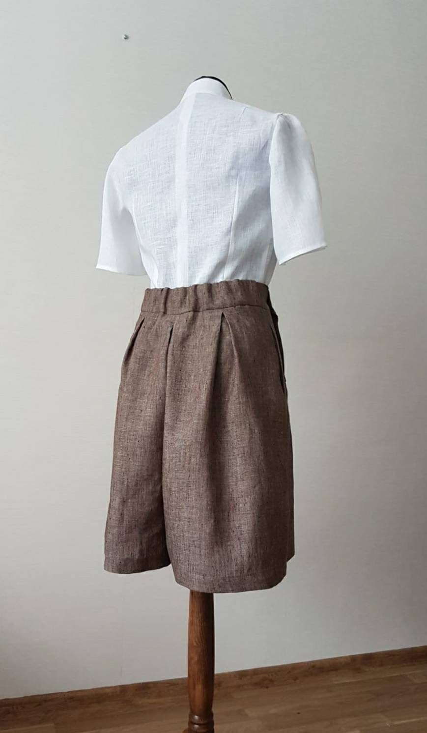 wide leg skirt Suspender linen shorts pleated wide cullotes for woman extravagant linen cullotes with braces Kleding Herenkleding Shorts linen loose skirt-shorts 