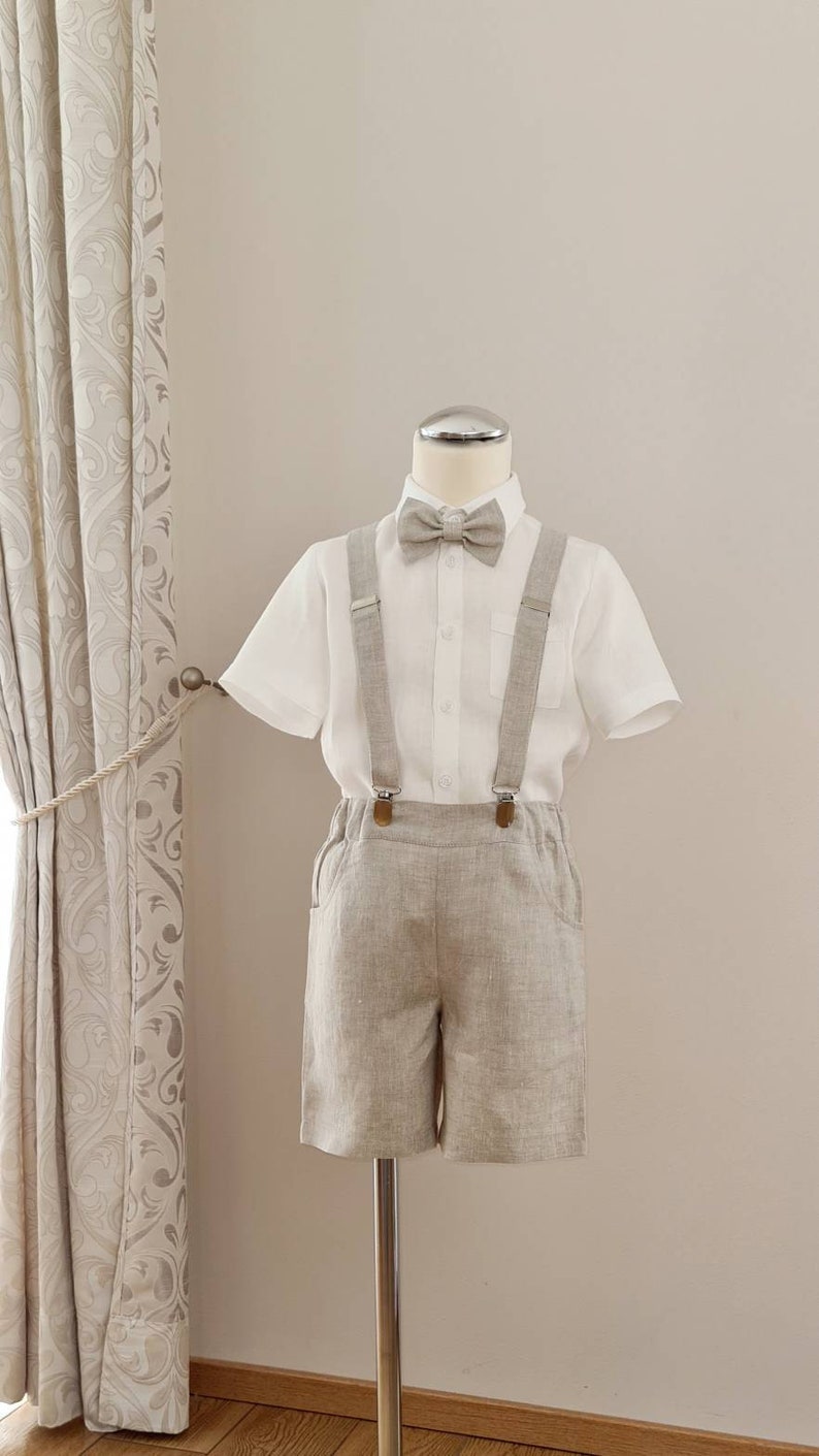 3pcs Toddler Ring Bearer Wear/ Boys Linen Suspender Shorts Etsy