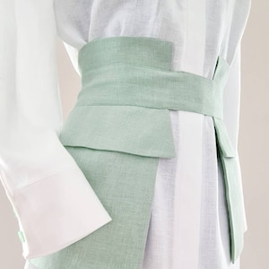 Basque linen skirt/ basque  skirt belt/ wrapp belt with pockets/ leinen elegant belt/ flax extravagant linen skirt/obi belt washed linen