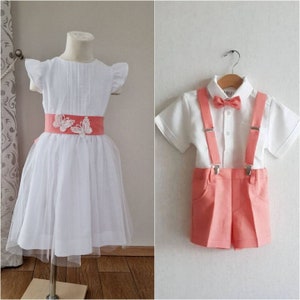 White linen flower girl dress/white linen baby girl dress/ haarbow / boys Bow-tie/ christening baptism linen white dress / Linen Girl Sash/