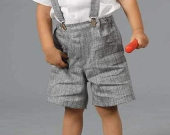 Toddler shirt/ white linen shirt / Boy's Short Sleeved collar shirt / Solid Shirt/ christening shirt/ collar linen white shirt/baptism shirt
