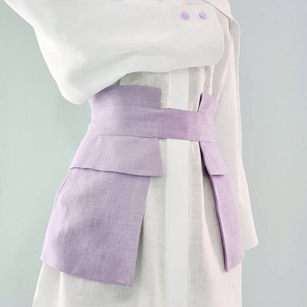 Obi style belt/ wrapp belt/ unique belt/ belt with pockets/Obi Style Wrap Belt/ Linen Belt/ Japan Style Belt /basque skirt/ basque belt/