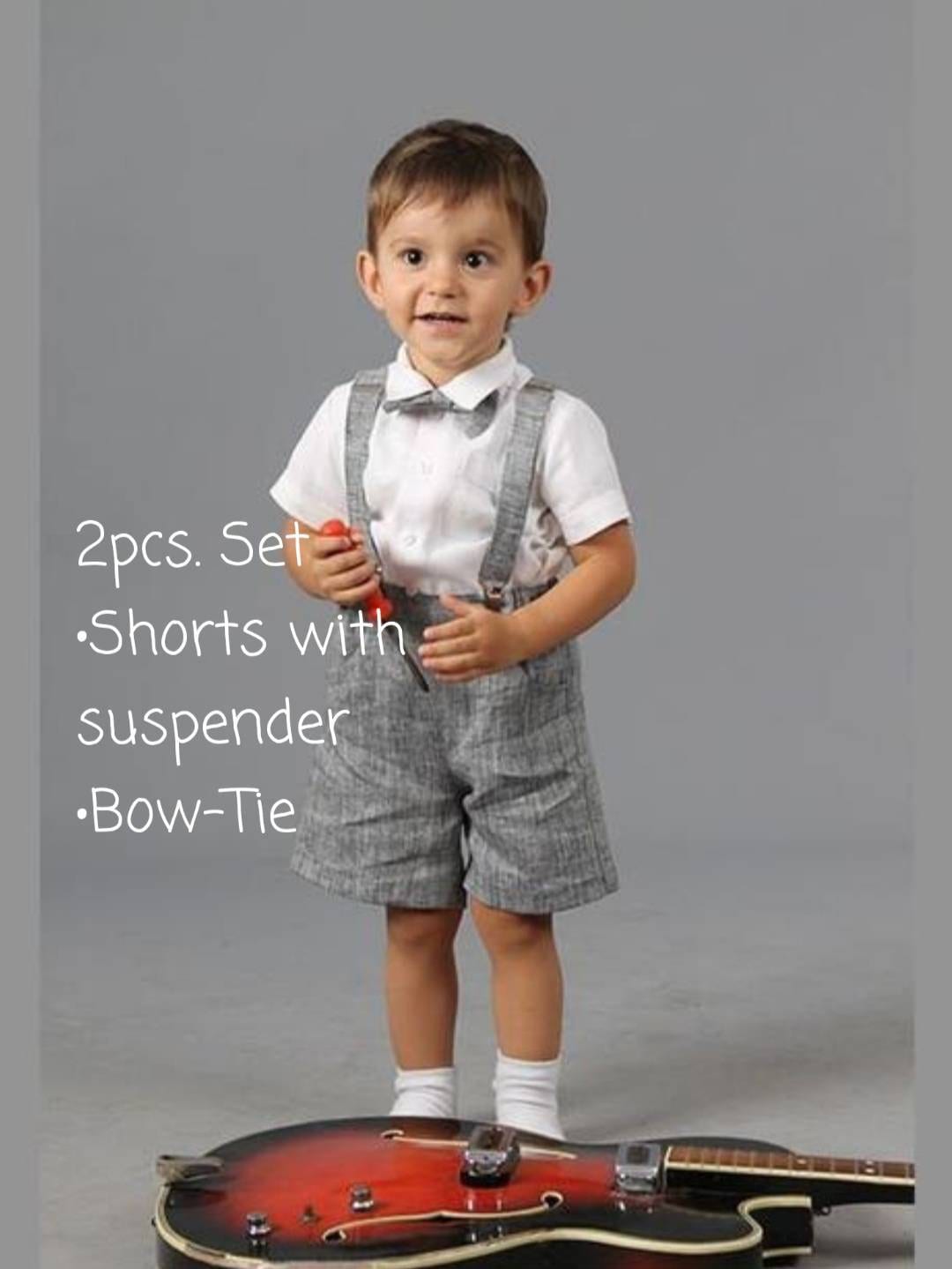 2pcs Baby Boy Plaid Long-sleeve Shirt and Green Corduroy Overall Shorts Set