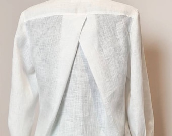 Linen blouse/loose blouse/ pleated blouse/ Women's shirt/ white collar shirt/ linen shirt/ long sleeves shirt/ shirt with chest pockets/boho