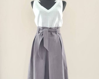 Linen High Waist Midi Skirt with Pockets/ Pleated A-Line linen Midi Skirt with Pocket / Linen Maxi Skirt/more color available