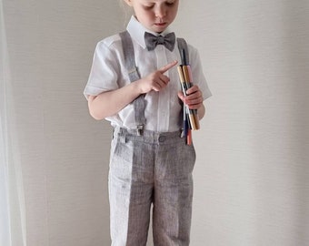 Toddler Pants with Braces/ Slim Fit Boys Trousers/ Suspenders wool mix Pants/ Ring Bearer Outfit/Page Boy Outfit/ Wedding formal wear/