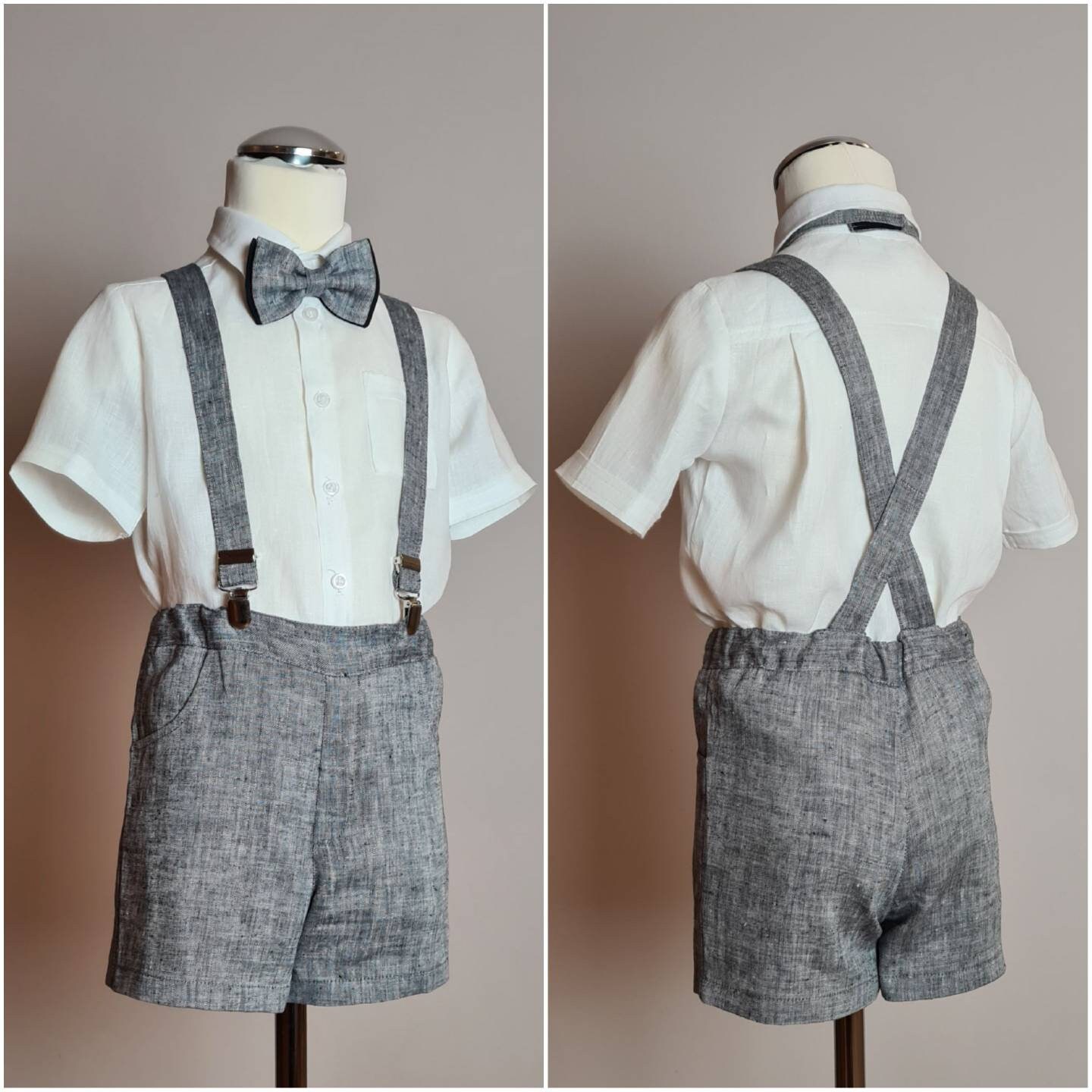 2pcs Suspender linen shorts boy linen suspender short and Etsy
