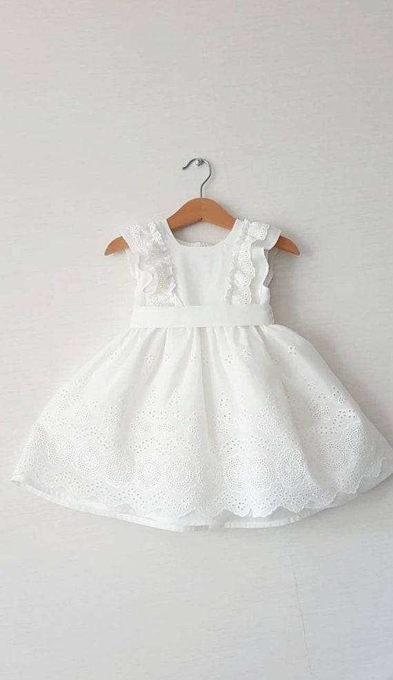 Flower baby girl cotton dress/ embroidery flower girl white | Etsy