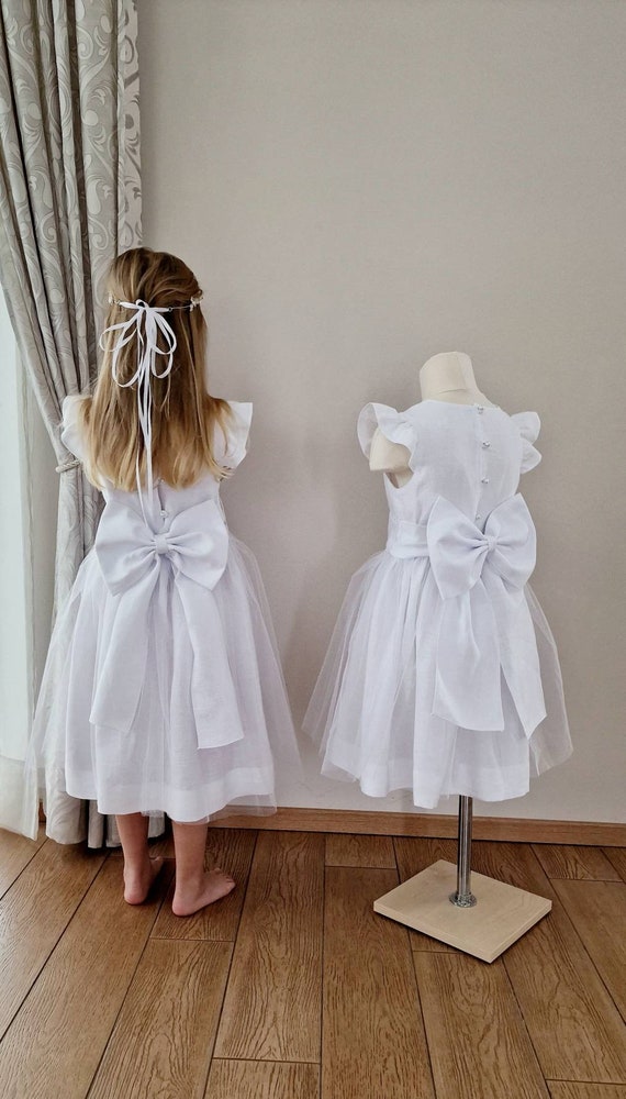 Robe De Cérémonie En Dentelle Avec Nœud - Pour Fille 2-8 Ans - Baptême, Mariage, Occasion Spéciale