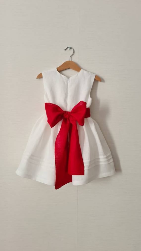 Wedding Dress With Red Ribbon On Waist | Ruby Red Wedding Dress