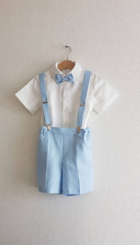 short sleeve dress shirt with suspenders Classic Short Sleeve Dress Shirt Outfit for Baby Boys