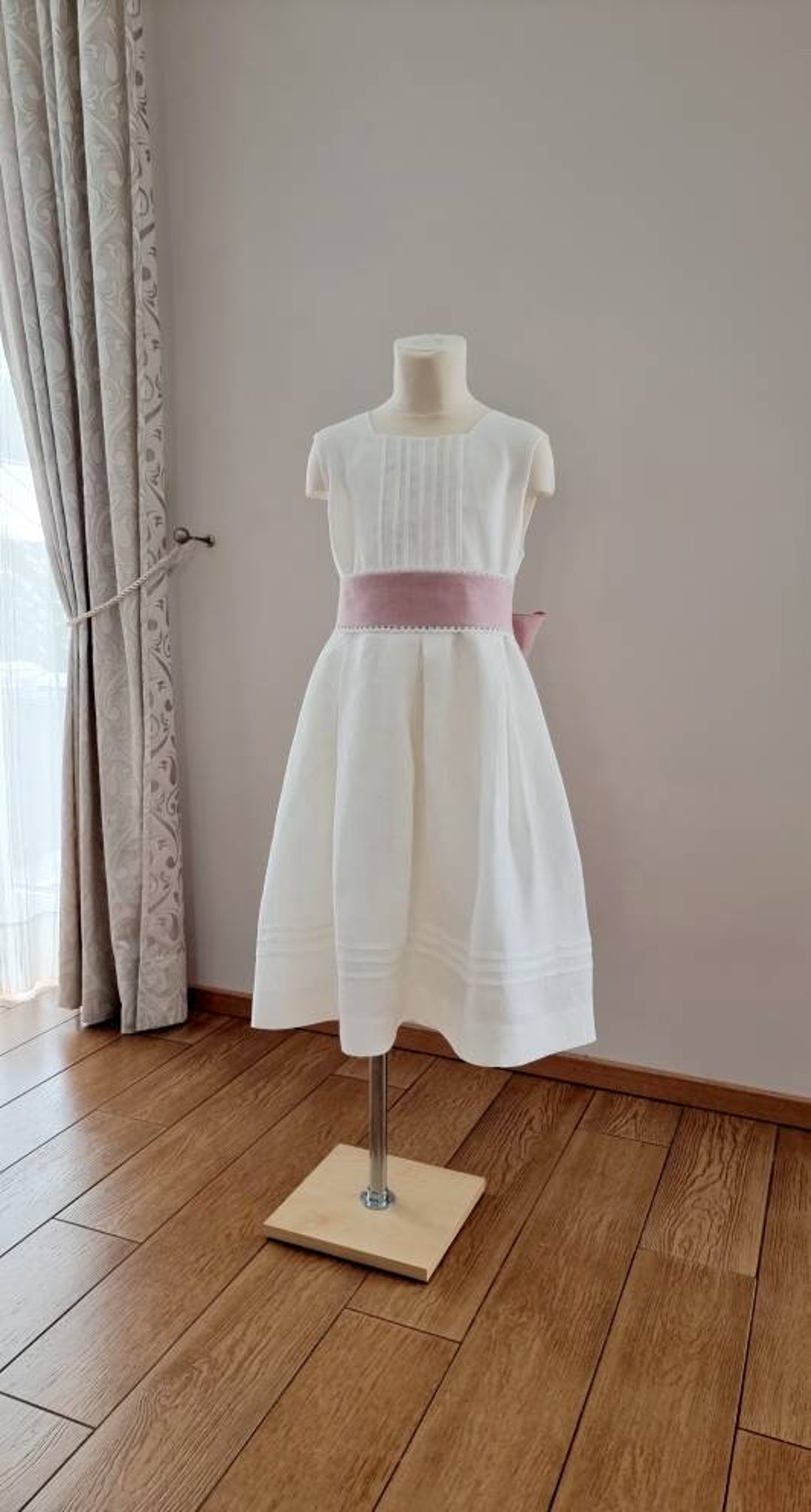 Flower Girl Dress/ White Linen Baby Girl Dress/ Flower Girl White