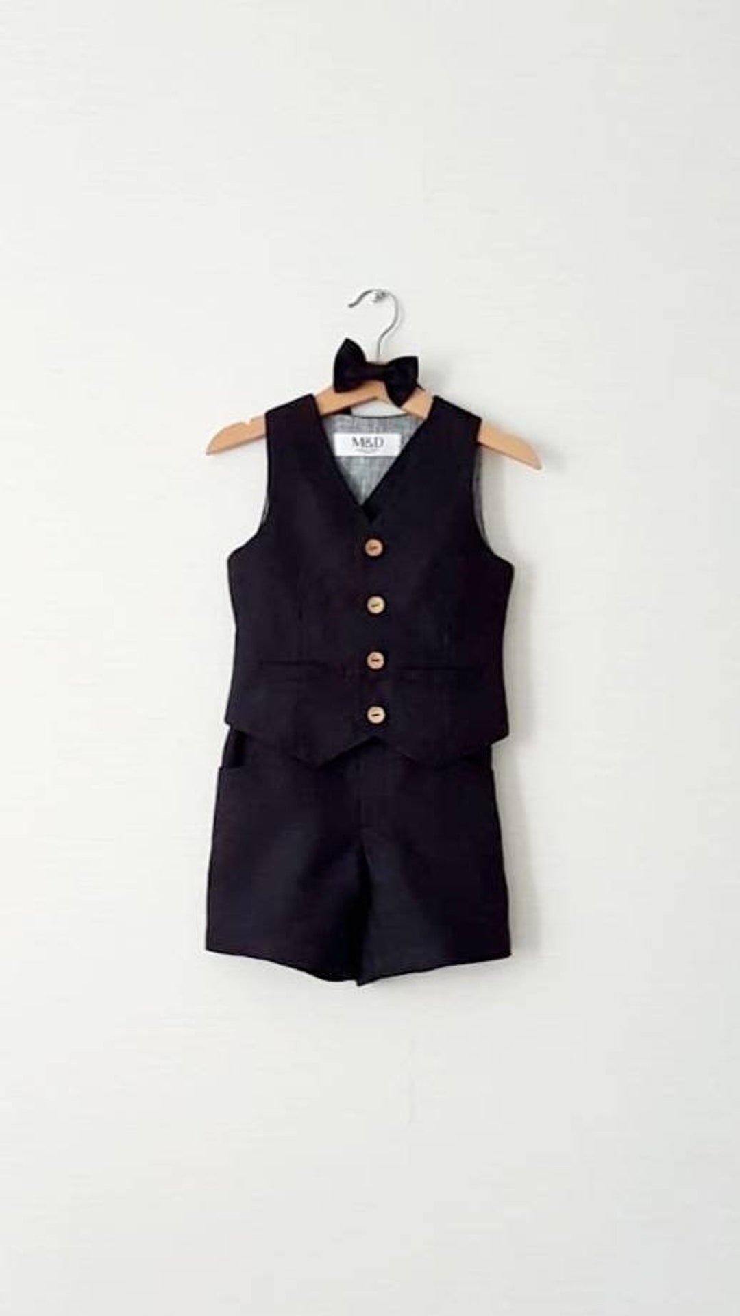 Ring Bearer Outfit/black Linen Ring Bearer Shorts West/black Linen