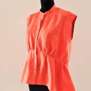 Ruffle red blouse/Linen Top/ Linen Clothing / Coral Tunic / Linen Tank / Large Size Top / Ruffle Top / Loose Party Top