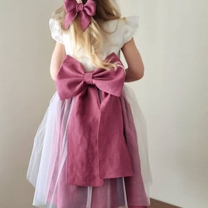 Flower girl dress/ white linen baby girl dress/ flower girl white wedding sleevless dress / christening baptism long linen white gown dress