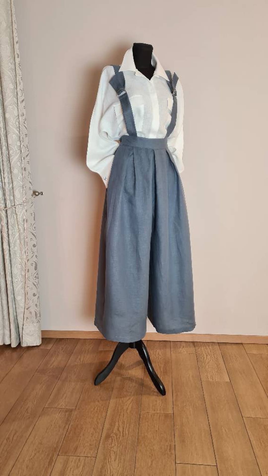 Suspenders Pants, Wide Leg Trousers, Pleated Wide Leg Pants Suspenders Pants, Wide Leg Trousers, Pleated Wide Leg Pants