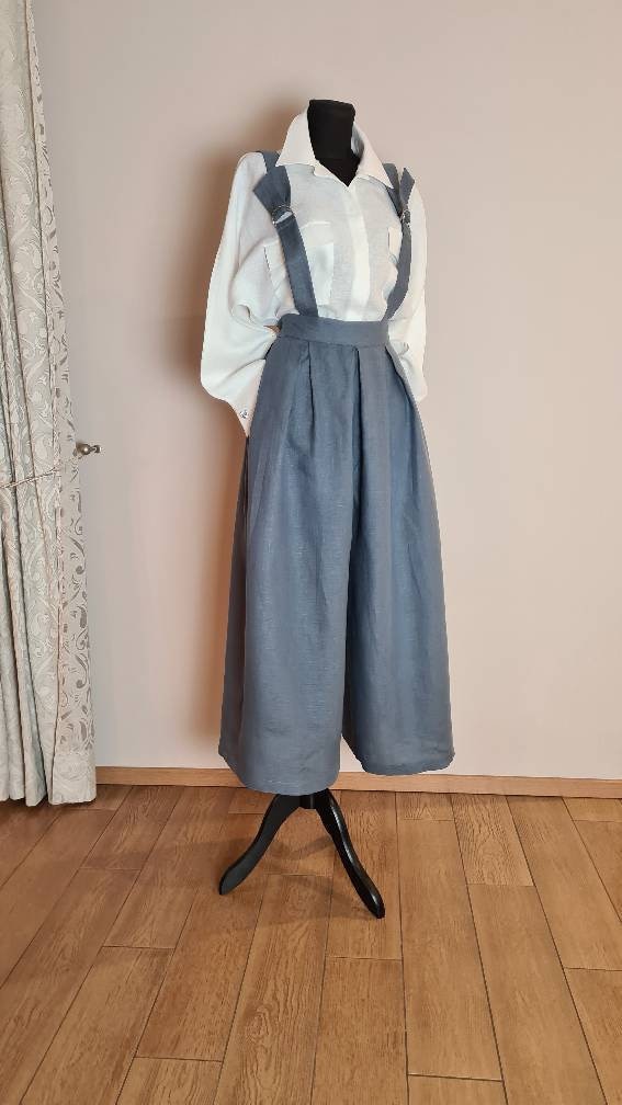 Suspenders Pants, Wide Leg Trousers, Pleated Wide Leg Pants for Woman, Linen Loose Pants, Extravagant Trousers With Braces, Linen Cullotes - Etsy Suspenders Pants, Wide Leg Trousers, Pleated Wide Leg Pants for Woman, Linen Loose Pants, Extravagant Trousers With Braces, Linen Cullotes - Etsy