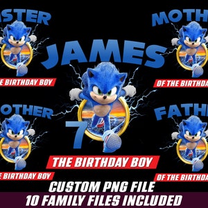 Personalization Sonic Birthday Name Age PNG Shirts for Family Illustration Silhouette Instant Digital Download