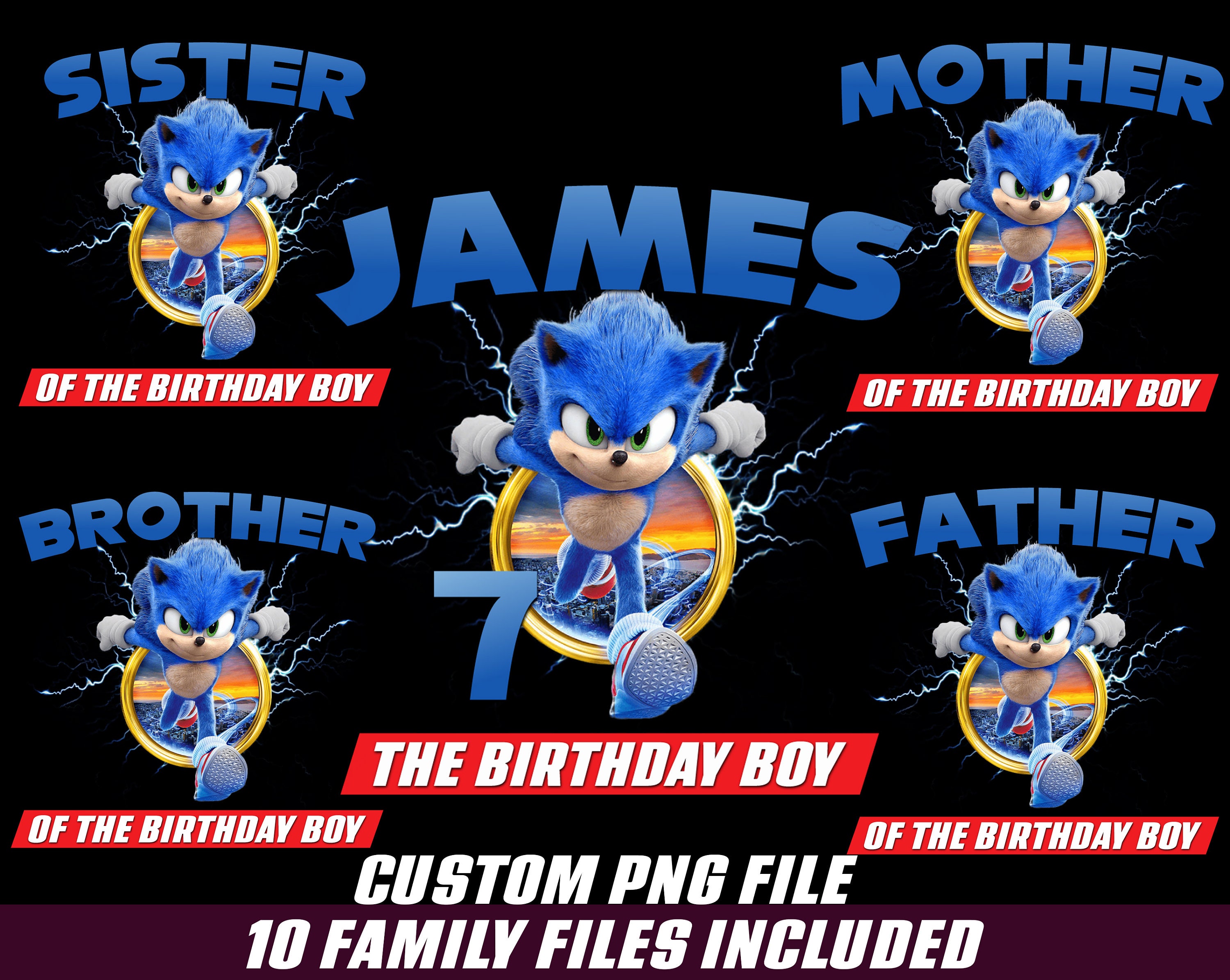 Custom Sonic Birthday Shirt Print Name And Age Png Design Classic T-Shirt -  TourBandTees