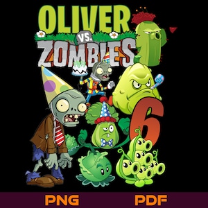Personnalisé Plants vs Zombies Personnalisation Nom et âge Jeu Shirt Gaming Fête d'anniversaire PNG Design T-Shirt impression Design Téléchargement numérique