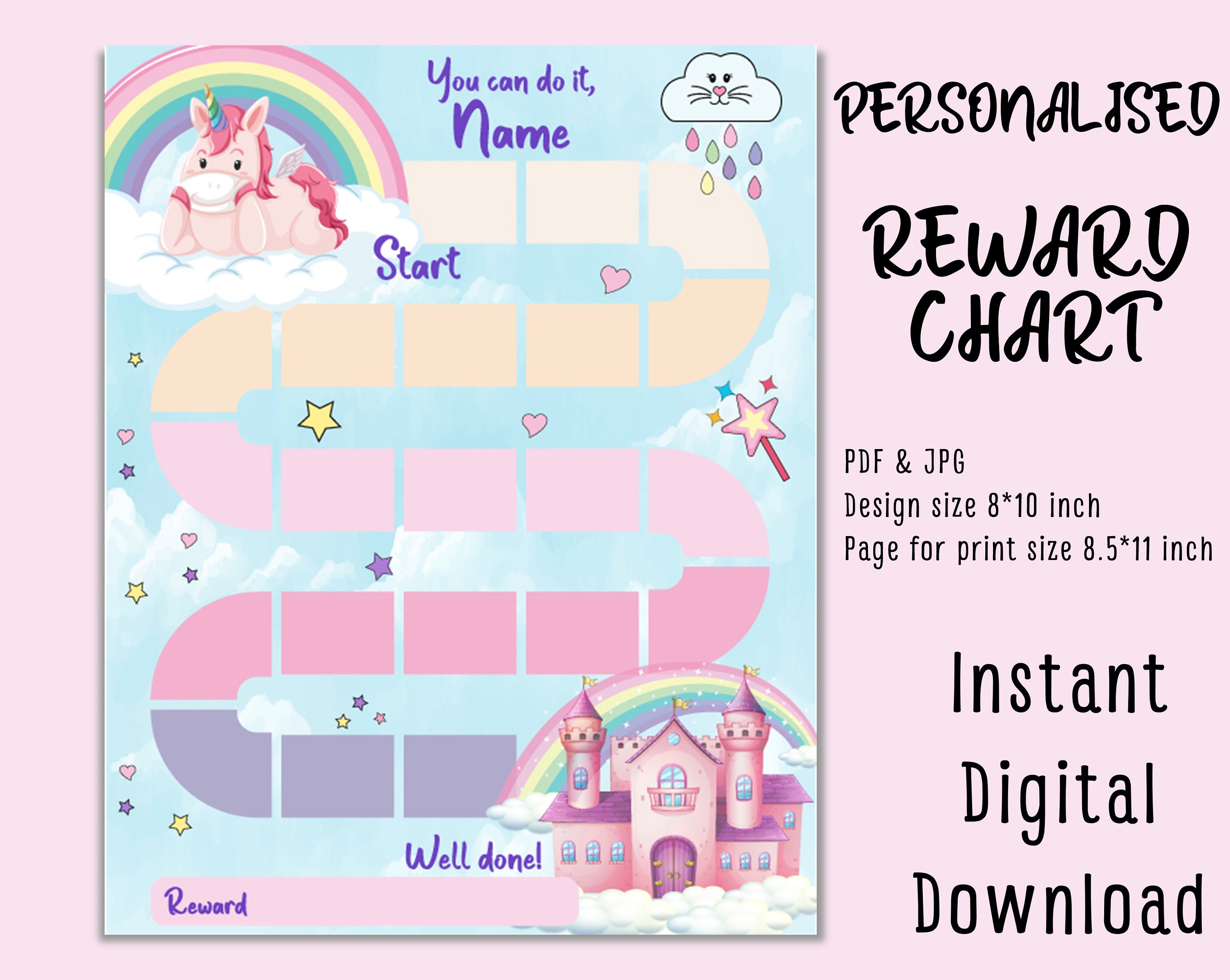Personalized Reward Chart Unicorn Rainbow Printable Reward - Etsy