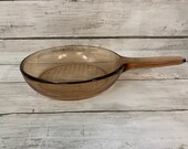 Visions by Corningware Cookware, Glass cooking set, stovetop frying pan, microwaveable, small skillet, waffle bottom design, vintage kitchen