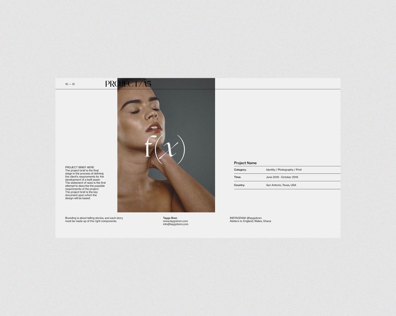 May include: A close-up portrait of a person with their eyes closed. The image is in black and white and has the text "f(x)" in the corner. The text "Project Name: Identity / Photography / Print" is visible in the lower right corner of the image.