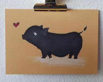 Cochon Théo Carte postale | Cochon porte-bonheur cochon ventru carte de vœux carte d'amour cochon ventru