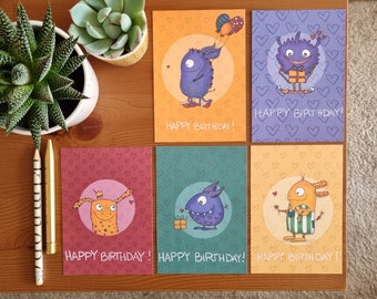 Birthday Card Set of 5 Kids | Happy Birthday | Greeting Card Monster