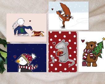 Set of 5 Christmas cards No.3 | Christmas card set, envelopes, Christmas motifs, Christmas mail, Christmas greeting cards