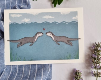 Otter Pärchen Karte | Bild Geburtstagskarte Grußkarte Liebe