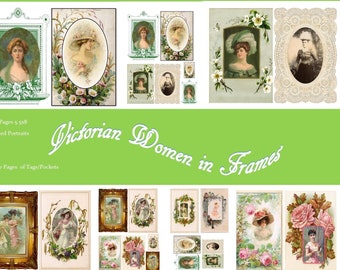 Victorian Ladies in Frames Journal Ephemera, Victorian Printables, Victorian Ephemera