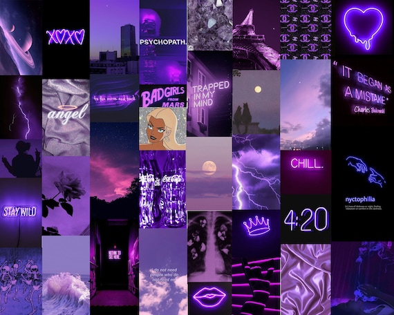 PURPLE MIDNIGHT MYSTERY digital wall collage kit 49 images | Etsy