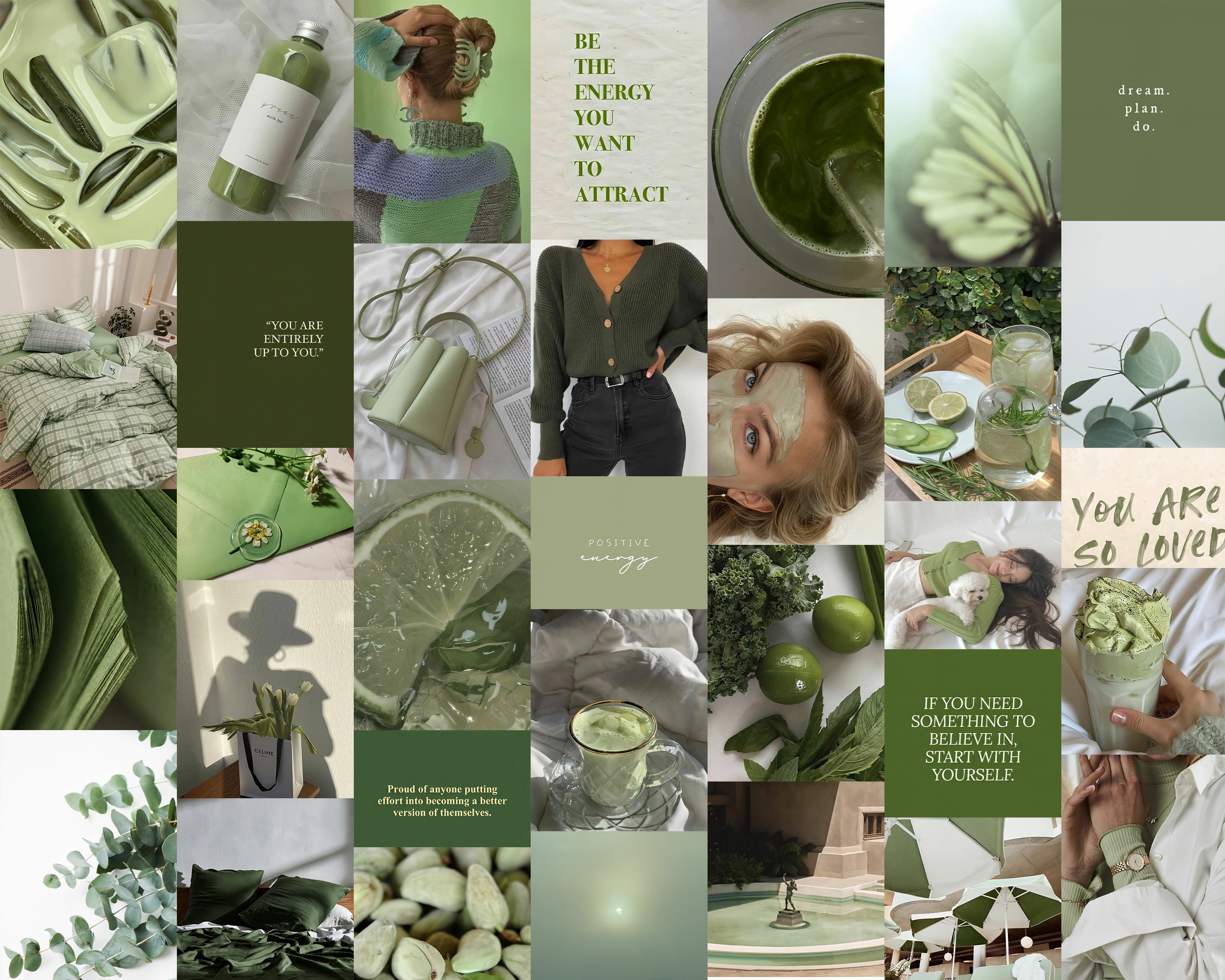 MATCHA GREEN Digital Wall Collage Kit 50 Images - Etsy