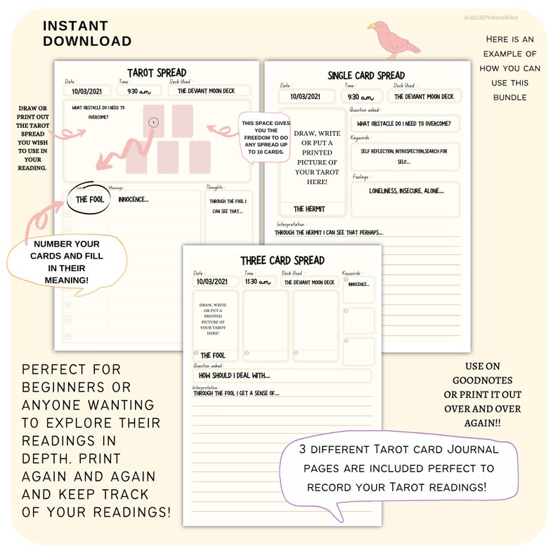 Tarot Cheat Sheet Upright and Reversed Meaning Printable Etsy UK