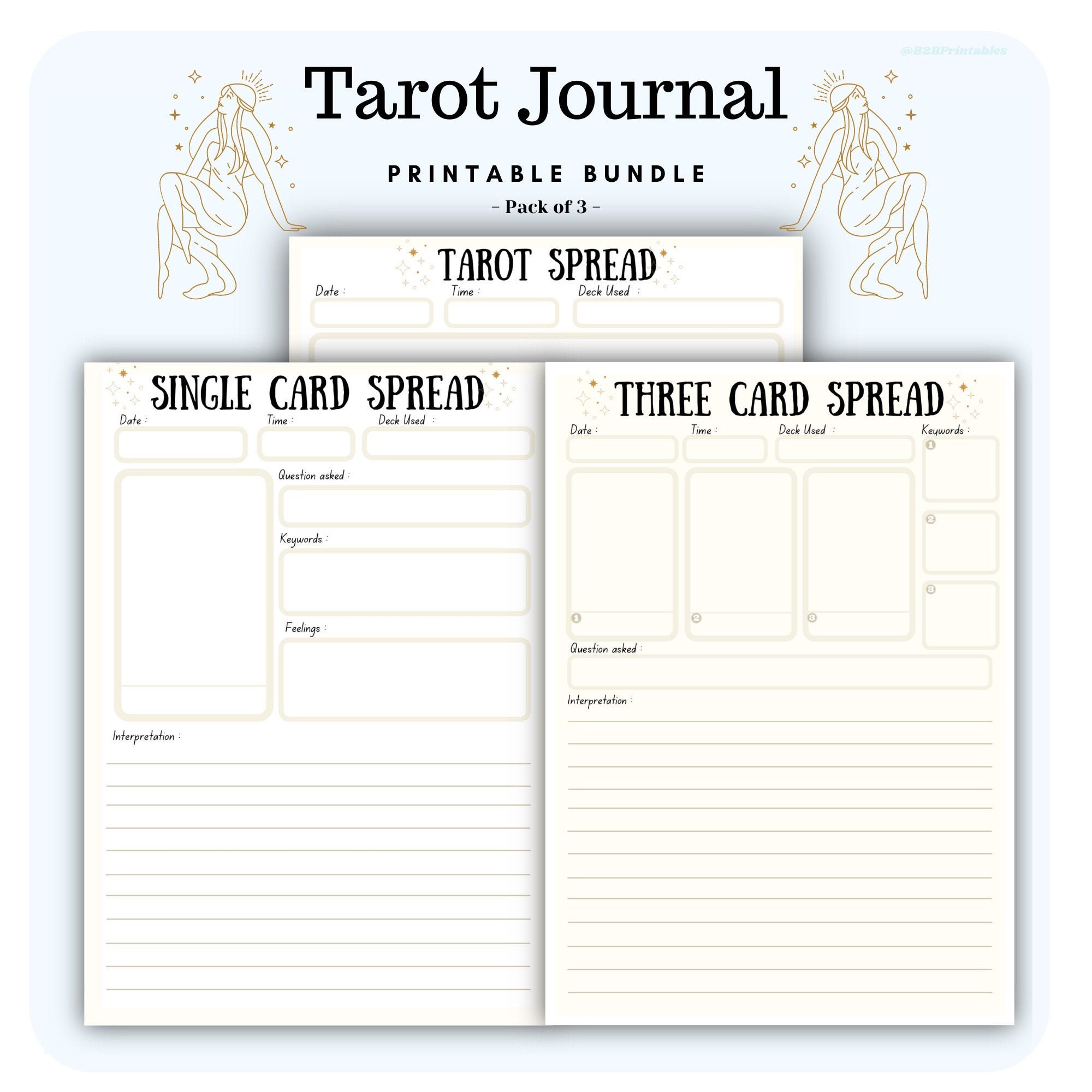 A4 Tarot Journal bundle Tarot Journal templates Tarot Etsy