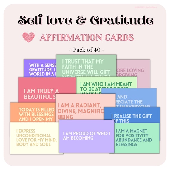 40 Self Love and Gratitude Printable Affirmation Cards Self - Etsy UK