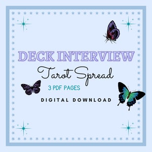 Deck interview tarot spreads, Tarot deck, journaling, divination, tarot journal printable, tarot interview, oracle deck, spirituality, pdf