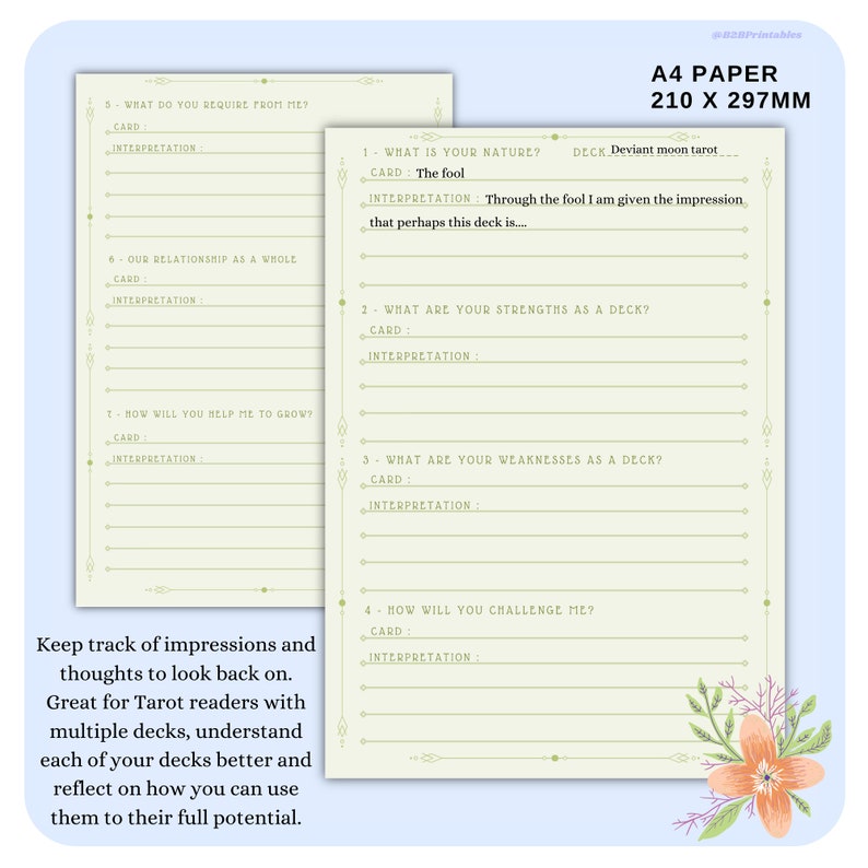 Deck Interview Tarot Spreads Tarot Deck Journaling Etsy UK