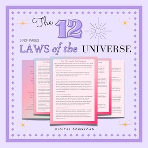 The 12 Laws of the universe, spirituality, manifestation, affirmations, wellness, law of assumption, universal laws, printable, spiritual,