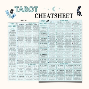 Tarot Cheat Sheet, upright and reversed meaning, printable pages, Tarot cards, Tarot meanings, blue, Rider Waite, digital file, Tarot