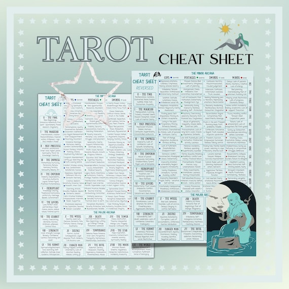 Rider Waite Tarot Cheat Sheet, Upright & Reversed Meanings (Digital File)