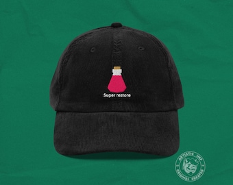 Embroidered Restore Potion Corduroy Cap: Old School Runescape Gamer Hat