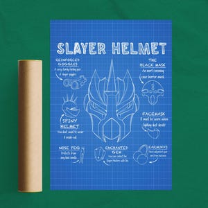OSRS Slayer Helmet Blueprint Poster: Old School Runescape Gaming Decor