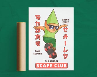 Póster de gnomo patinador de Osrs: decoración de habitación de juegos de Runescape de la vieja escuela