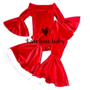 Red velvet Santa outfit,Holiday Santa outfit,Bell sleeve Holiday leotard,Festive Santa girls outfit, Santa outfit,Santa bells, Santa leotard